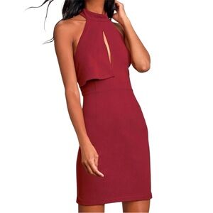 Lulus NWT Rayleigh Burgundy Lace Halter Bodycon Mini Dress Size Small